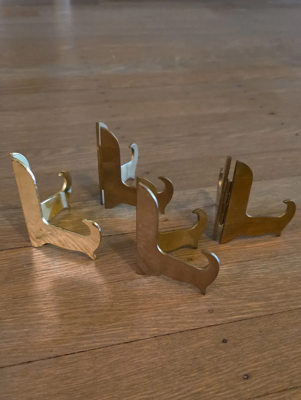 Brass Folding Plate/ Display Easels Stands- Set of 4. 3